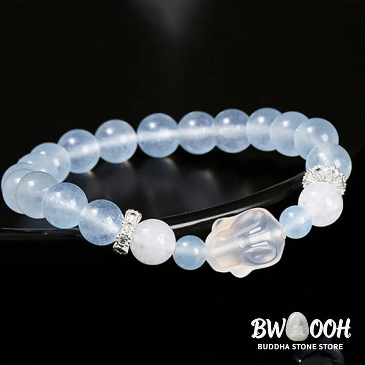 Buddha Stones Blue Chalcedony White Agate Rabbit Emotional Balance Bracelet - BWOOOH - Blue Chalcedony(Wrist