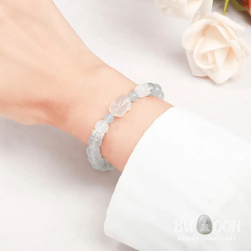 Buddha Stones Blue Chalcedony White Agate Rabbit Emotional Balance Bracelet - BWOOOH - Blue Chalcedony(Wrist