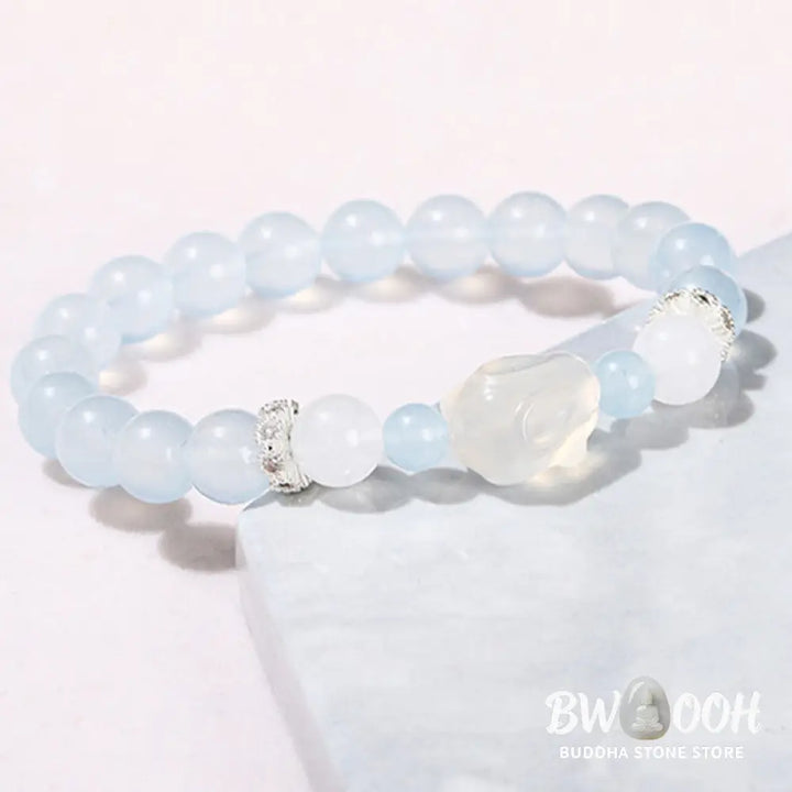 Buddha Stones Blue Chalcedony White Agate Rabbit Emotional Balance Bracelet - BWOOOH - Blue Chalcedony(Wrist