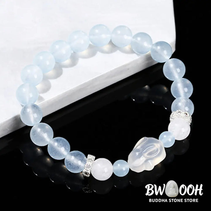 Buddha Stones Blue Chalcedony White Agate Rabbit Emotional Balance Bracelet - BWOOOH - Blue Chalcedony(Wrist