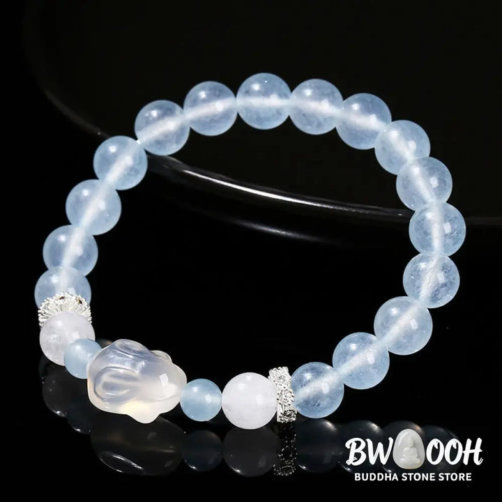 Buddha Stones Blue Chalcedony White Agate Rabbit Emotional Balance Bracelet - BWOOOH - Blue Chalcedony(Wrist