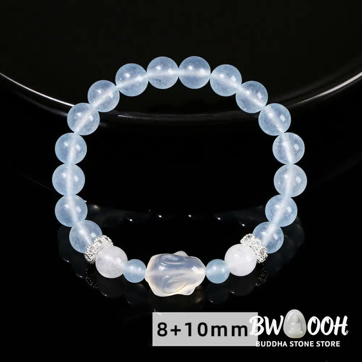 Buddha Stones Blue Chalcedony White Agate Rabbit Emotional Balance Bracelet - BWOOOH - Blue Chalcedony(Wrist