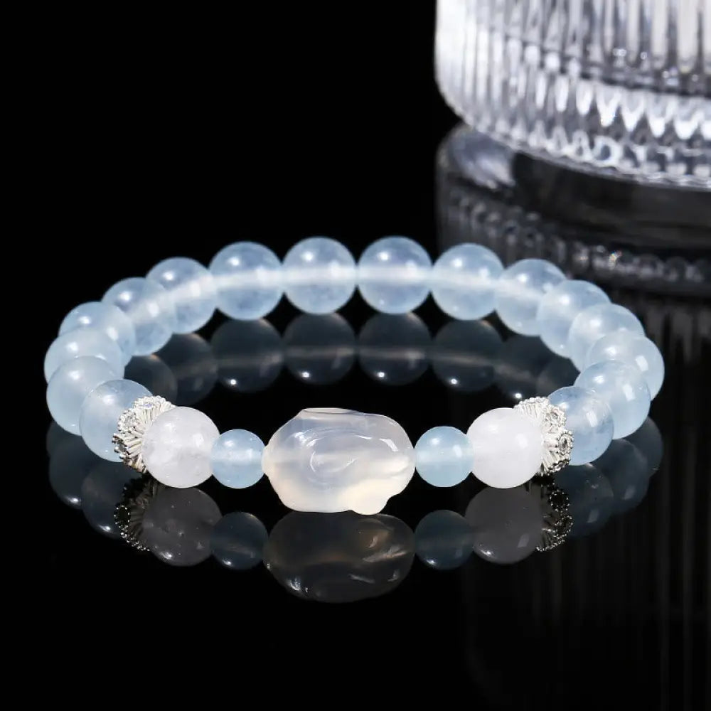 BWOOOH Blue Chalcedony White Agate Rabbit Emotional Balance Bracelet — White Agate crystal healing bracelet for spiritual ...