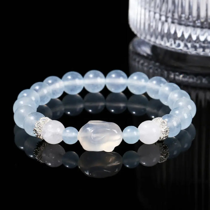 BWOOOH Blue Chalcedony White Agate Rabbit Emotional Balance Bracelet — White Agate crystal healing bracelet for spiritual ...