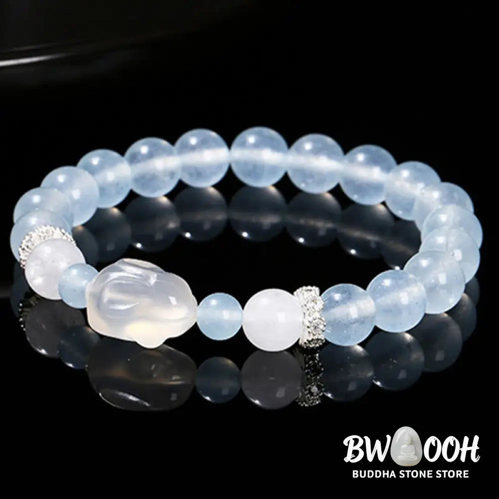Buddha Stones Blue Chalcedony White Agate Rabbit Emotional Balance Bracelet - BWOOOH - Blue Chalcedony(Wrist