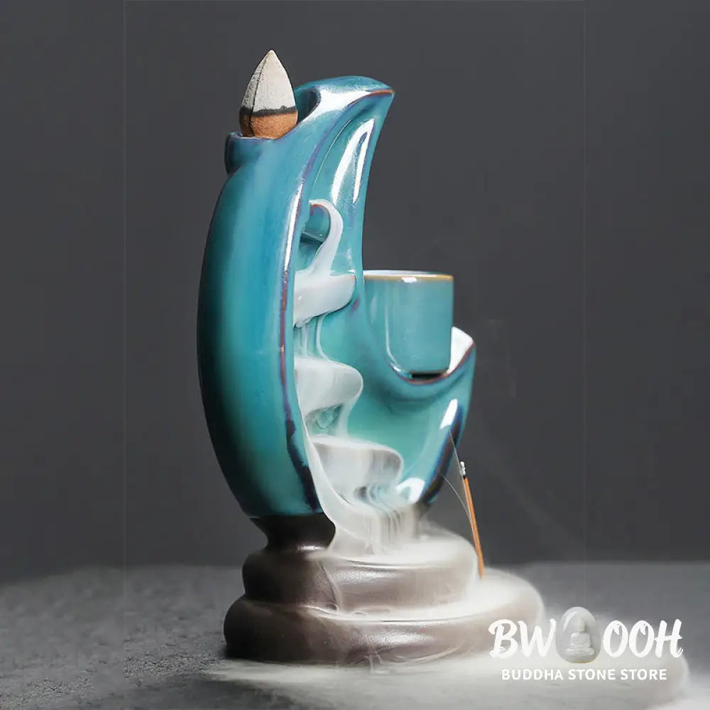 BWOOOH ceramic backflow incense burner - Blue Crescent Moon Ceramic Backflow