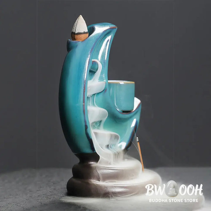 BWOOOH ceramic backflow incense burner - Blue Crescent Moon Ceramic Backflow