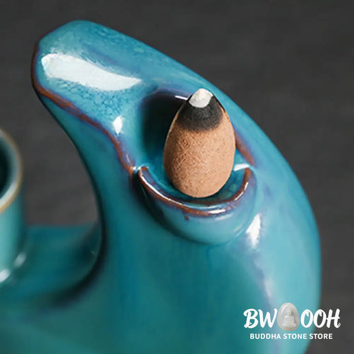 BWOOOH ceramic backflow incense burner - Blue Crescent Moon Ceramic Backflow