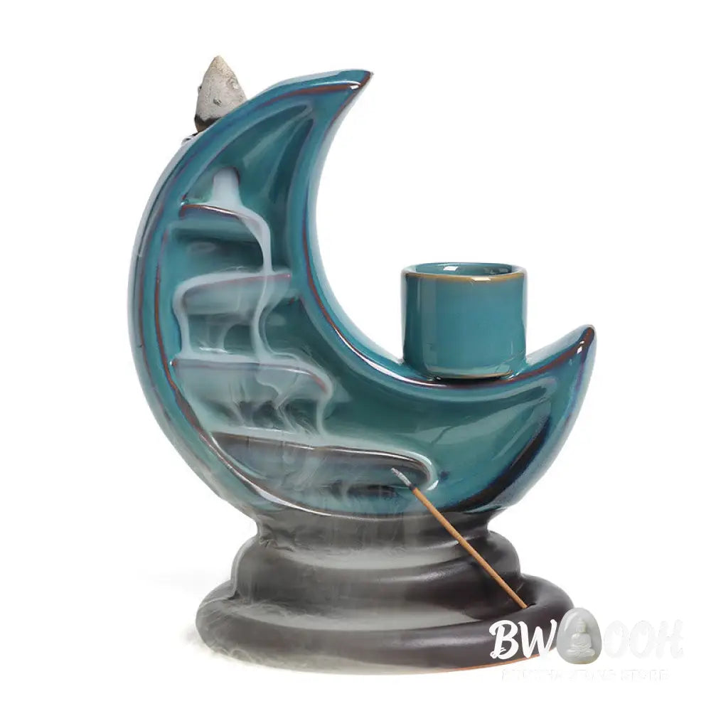 BWOOOH ceramic backflow incense burner - Blue Crescent Moon Ceramic Backflow