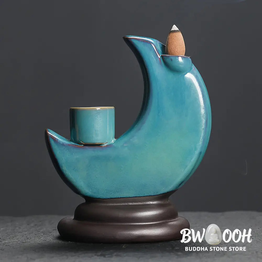 BWOOOH ceramic backflow incense burner - Blue Crescent Moon Ceramic Backflow