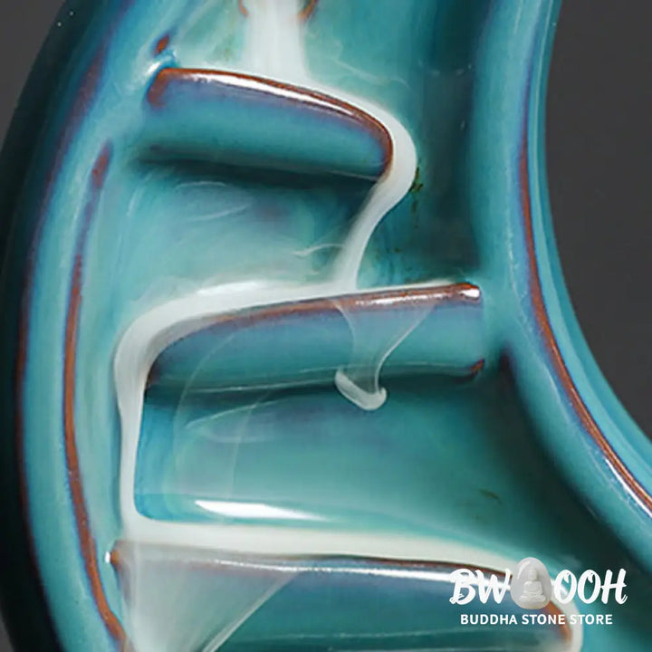 BWOOOH ceramic backflow incense burner - Blue Crescent Moon Ceramic Backflow