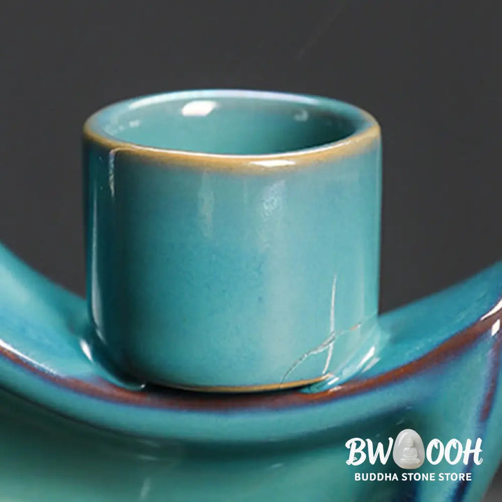 BWOOOH ceramic backflow incense burner - Blue Crescent Moon Ceramic Backflow