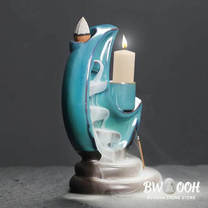 BWOOOH ceramic backflow incense burner - Blue Crescent Moon Ceramic Backflow