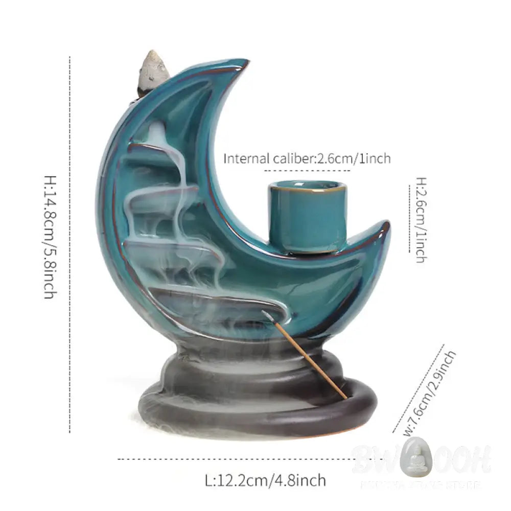 BWOOOH ceramic backflow incense burner - Blue Crescent Moon Ceramic Backflow