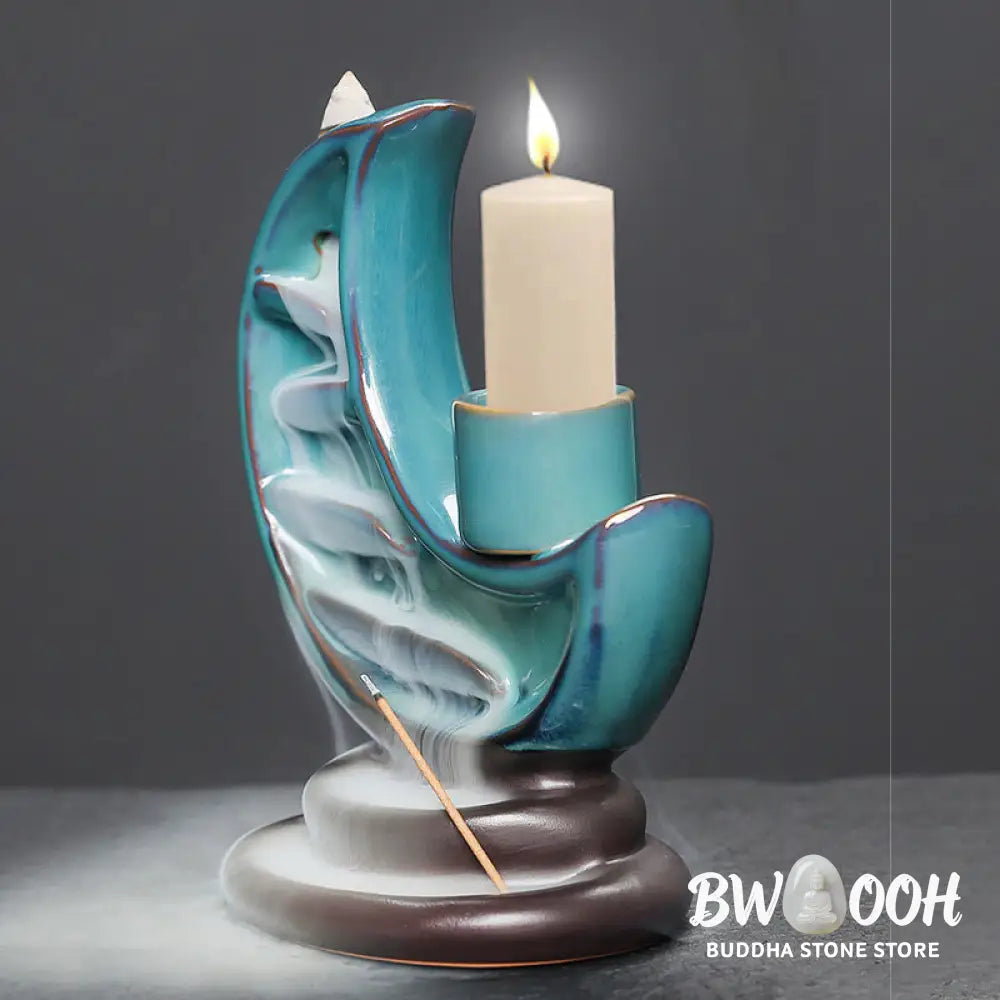 BWOOOH ceramic backflow incense burner - Blue Crescent Moon Ceramic Backflow