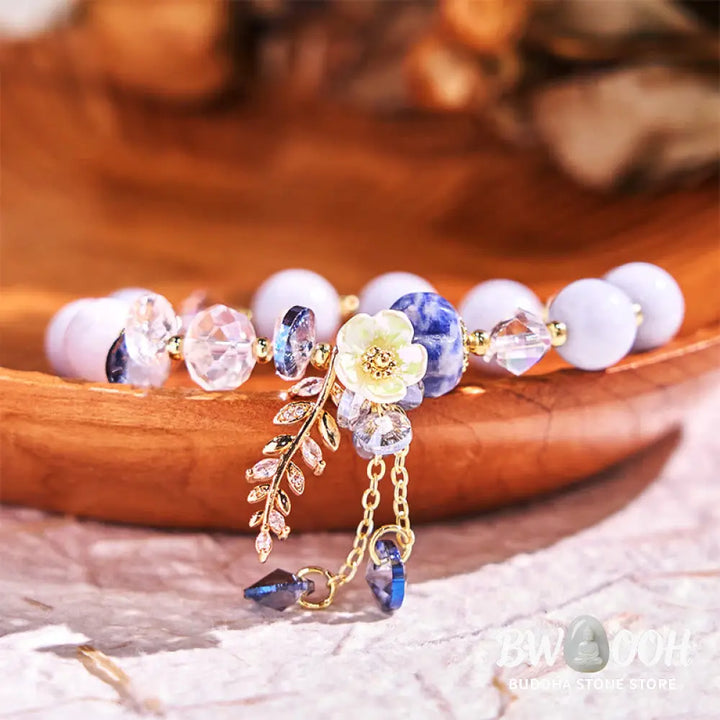 Buddha Stones Blue Crystal Amethyst Sun Stone Green Aventurine Healing Bracelet - Bracelet