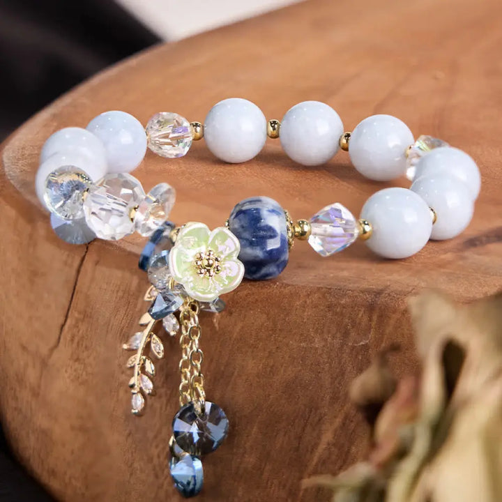 Buddha Stones Blue Crystal Amethyst Sun Stone Green Aventurine Healing Bracelet - Blue Crystal - Bracelet