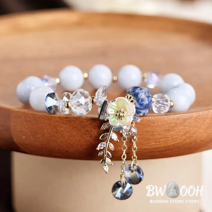Buddha Stones Blue Crystal Amethyst Sun Stone Green Aventurine Healing Bracelet - Bracelet