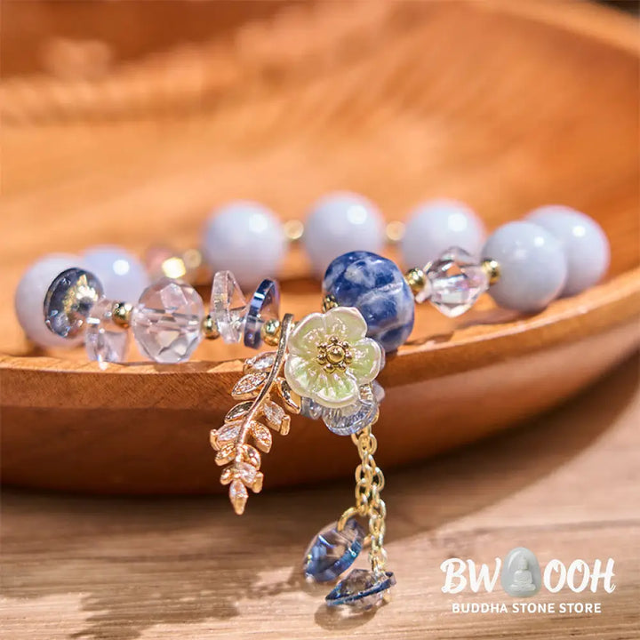 Buddha Stones Blue Crystal Amethyst Sun Stone Green Aventurine Healing Bracelet - Bracelet