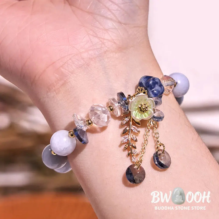 Buddha Stones Blue Crystal Amethyst Sun Stone Green Aventurine Healing Bracelet - BWOOOH - Bracelet