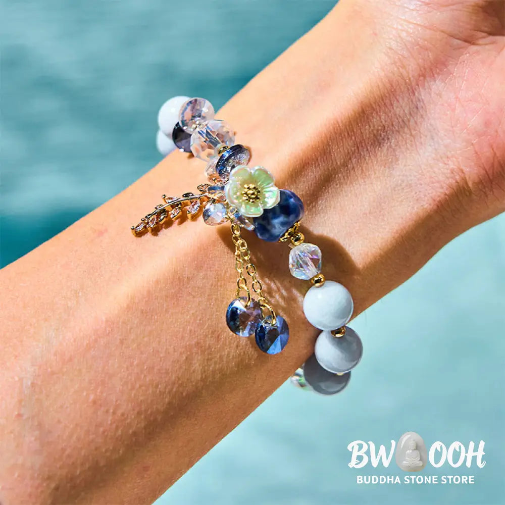 Buddha Stones Blue Crystal Amethyst Sun Stone Green Aventurine Healing Bracelet - BWOOOH - Bracelet