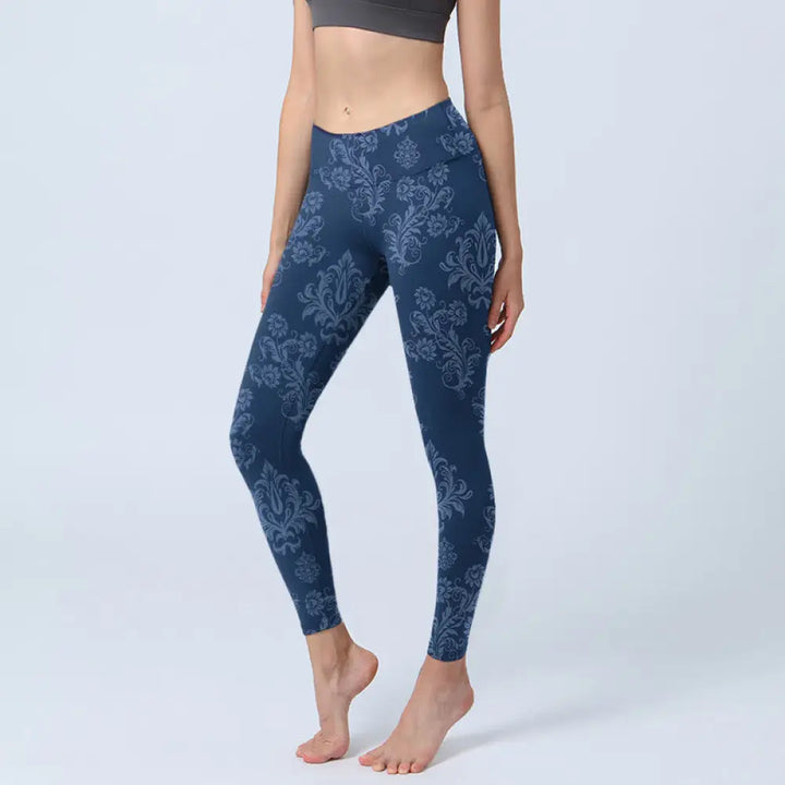 BWOOOH printed yoga leggings - Blue Floral Leaf Print Gym Leggings Wome