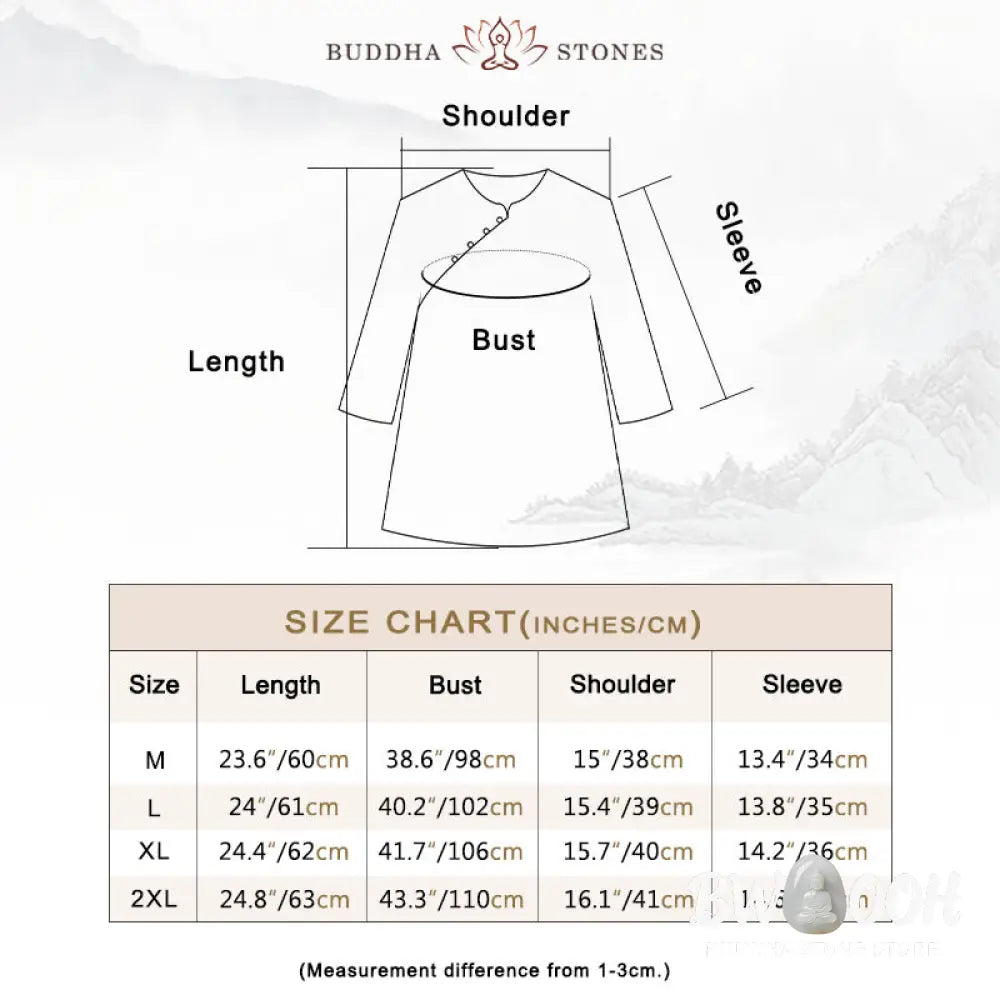 Buddha Stones Blue Flowers Orange Leaves Frog-Button Three Quarter Sleeve Cotton Linen Shirt - Women’s Shirts