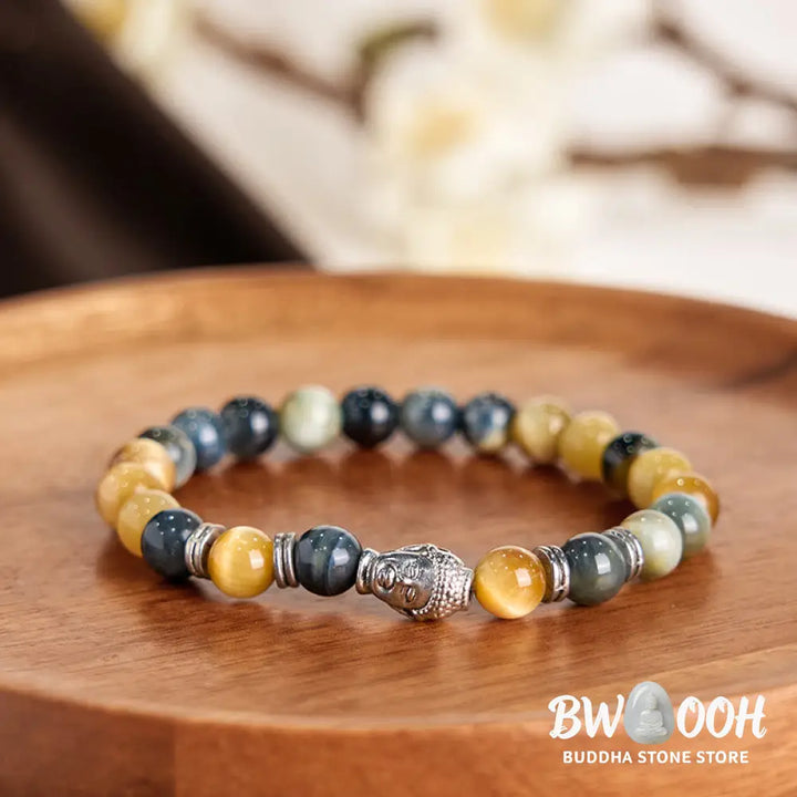 Buddha Stones Blue Green Red Tiger Eye Buddha Head Balance Bracelet - BWOOOH - Bracelet