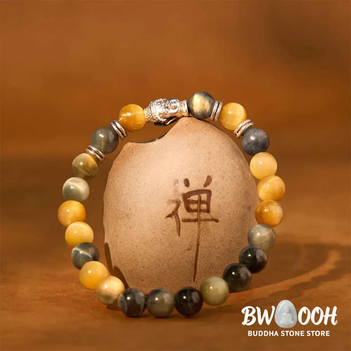 Buddha Stones Blue Green Red Tiger Eye Buddha Head Balance Bracelet - BWOOOH - Bracelet