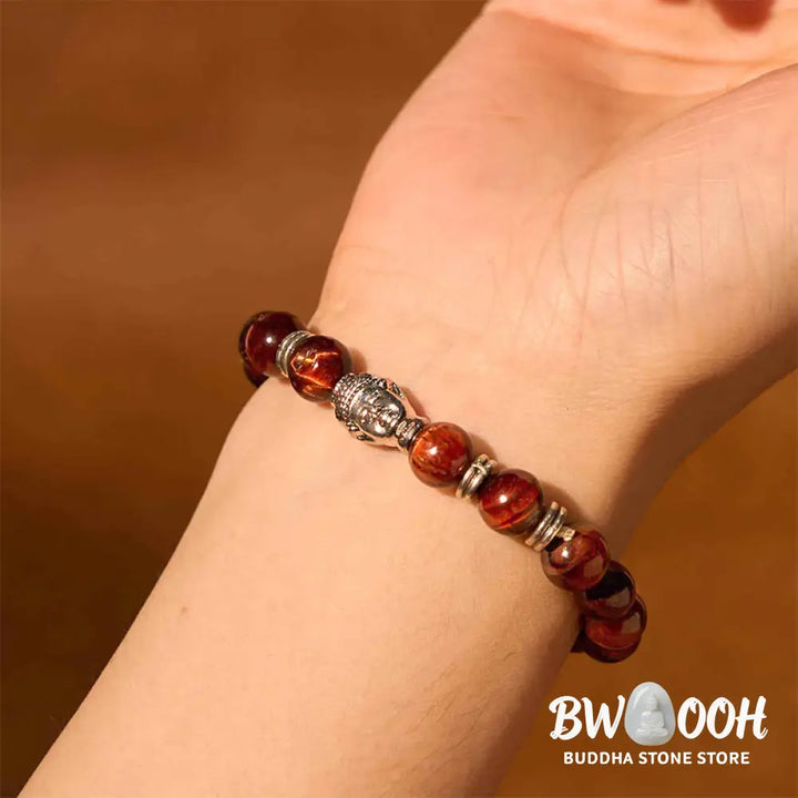 Buddha Stones Blue Green Red Tiger Eye Buddha Head Balance Bracelet - BWOOOH - Bracelet