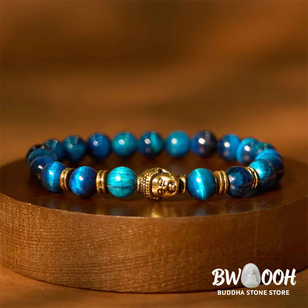 Buddha Stones Blue Green Red Tiger Eye Buddha Head Balance Bracelet - BWOOOH - Bracelet