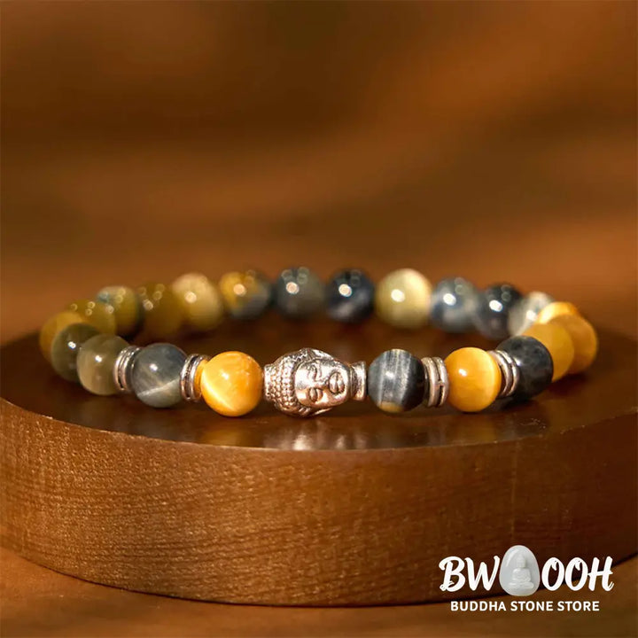 Buddha Stones Blue Green Red Tiger Eye Buddha Head Balance Bracelet - BWOOOH - Bracelet