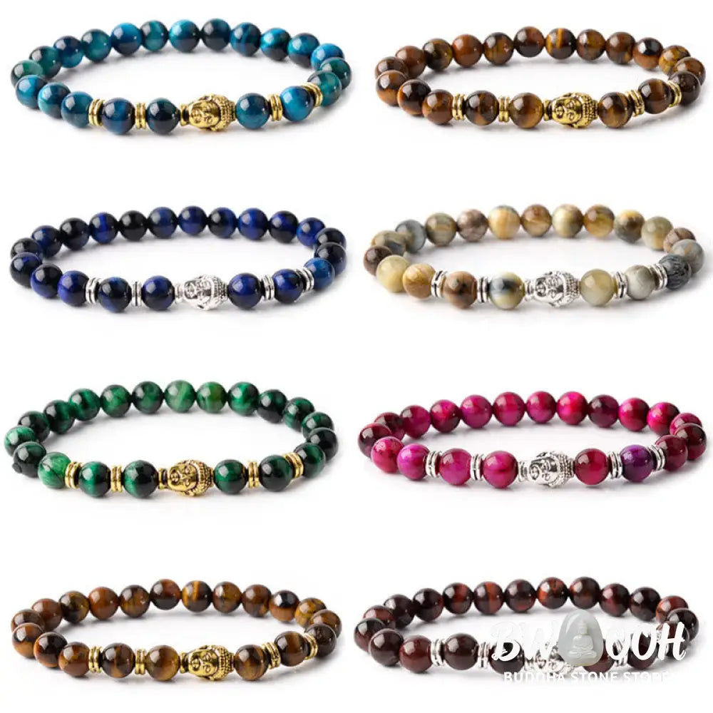Buddha Stones Blue Green Red Tiger Eye Buddha Head Balance Bracelet - BWOOOH - Bracelet