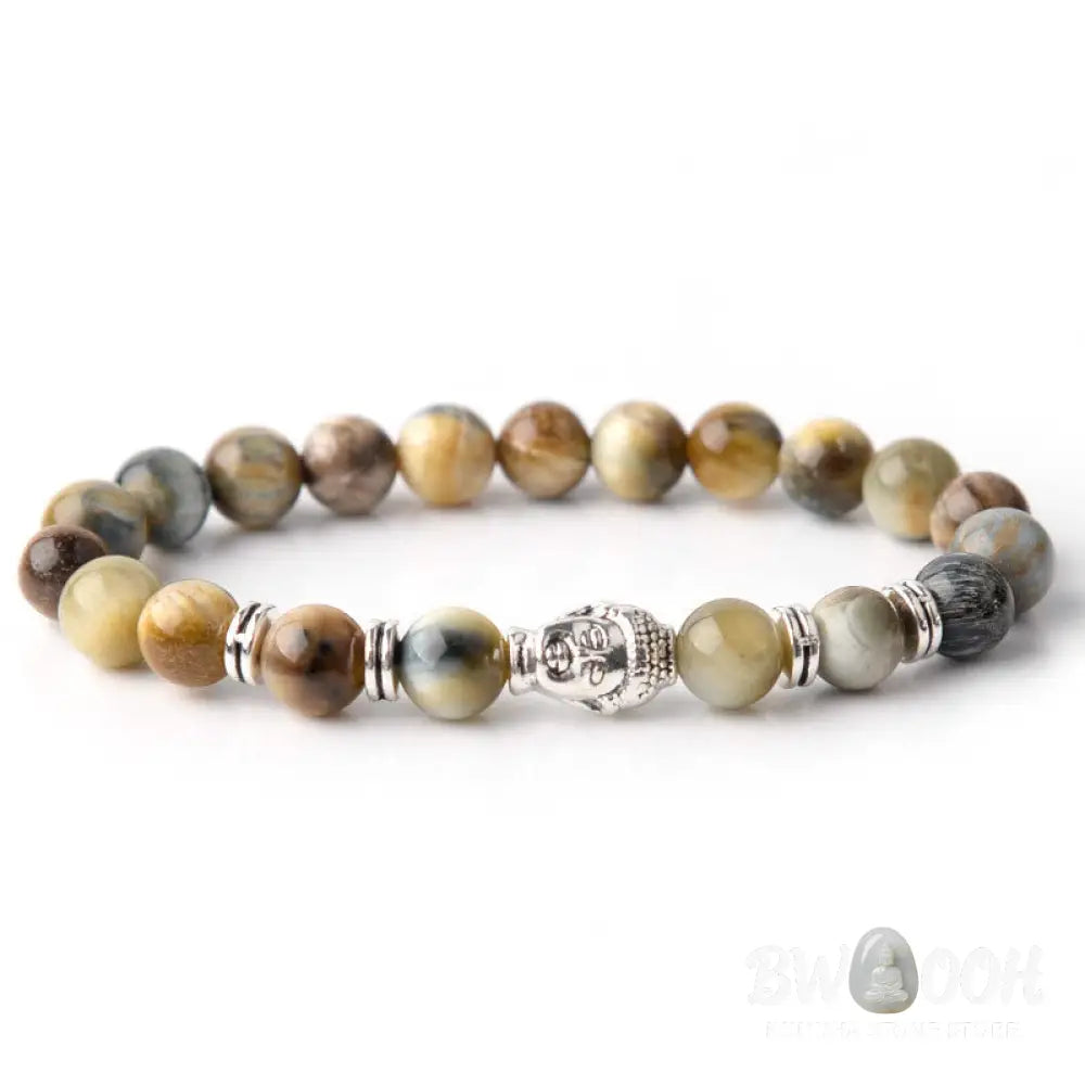 Buddha Stones Blue Green Red Tiger Eye Buddha Head Balance Bracelet - BWOOOH - Bracelet