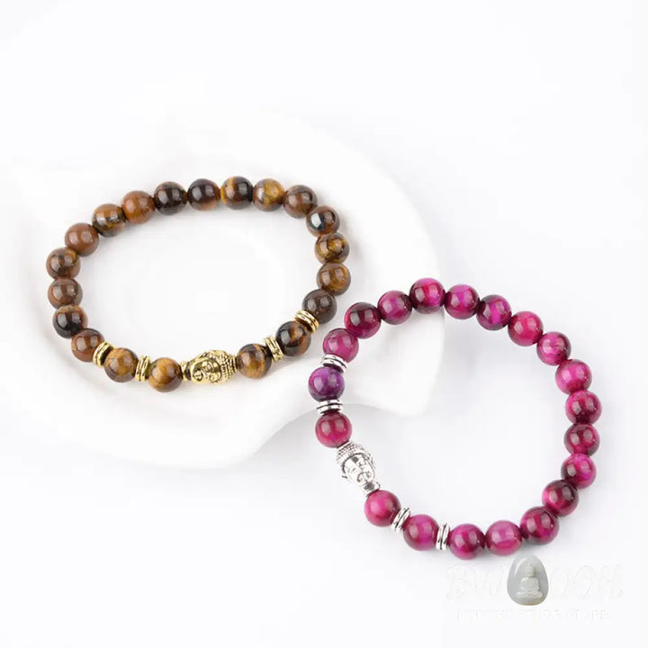 Buddha Stones Blue Green Red Tiger Eye Buddha Head Balance Bracelet - BWOOOH - Bracelet