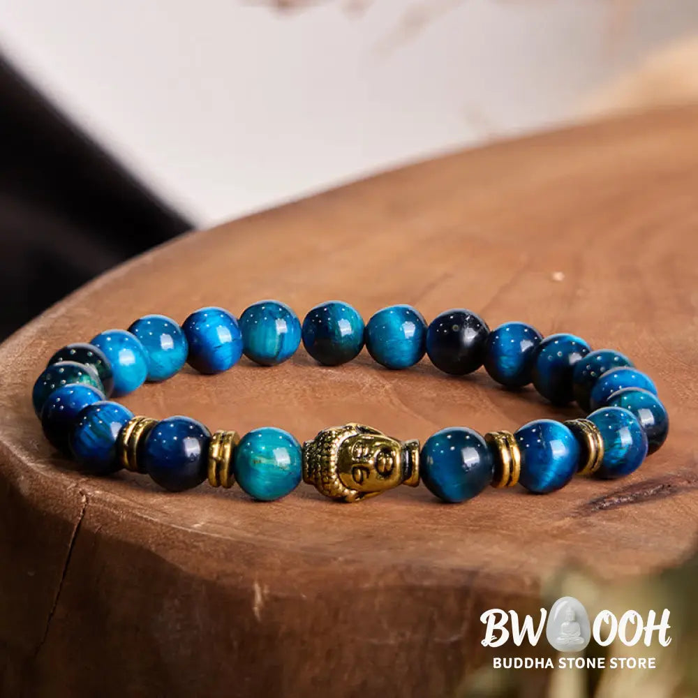 Buddha Stones Blue Green Red Tiger Eye Buddha Head Balance Bracelet - BWOOOH - Bracelet