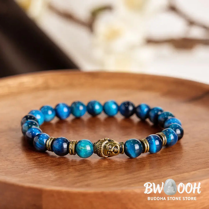 Buddha Stones Blue Green Red Tiger Eye Buddha Head Balance Bracelet - BWOOOH - Bracelet
