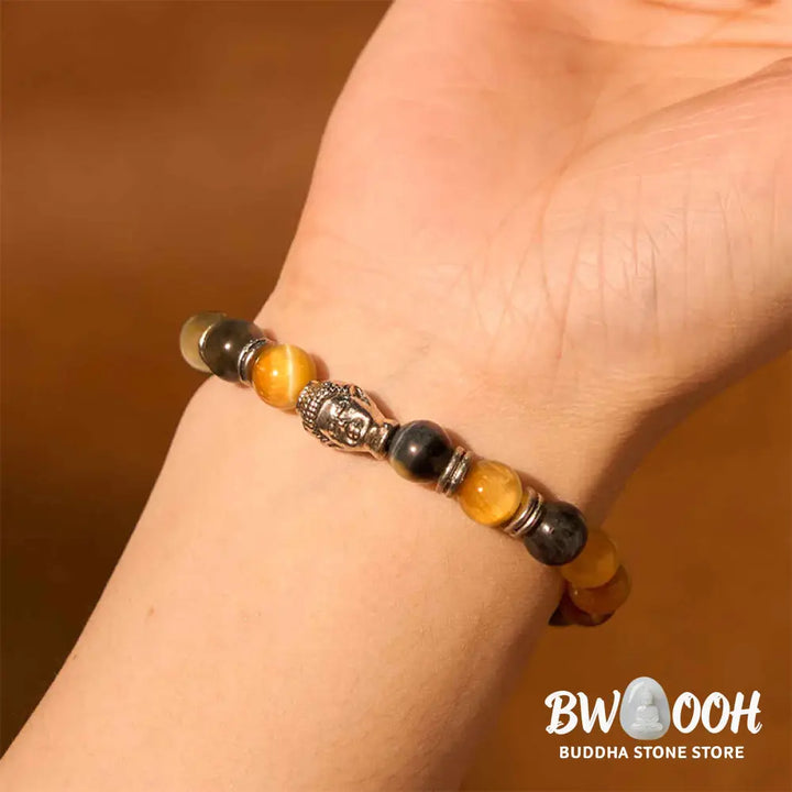 Buddha Stones Blue Green Red Tiger Eye Buddha Head Balance Bracelet - BWOOOH - Bracelet