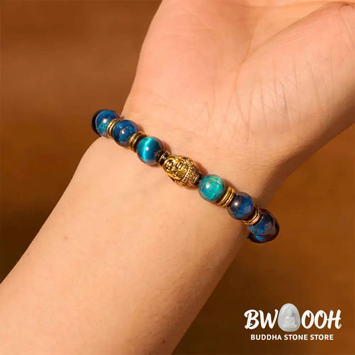 Buddha Stones Blue Green Red Tiger Eye Buddha Head Balance Bracelet - BWOOOH - Bracelet