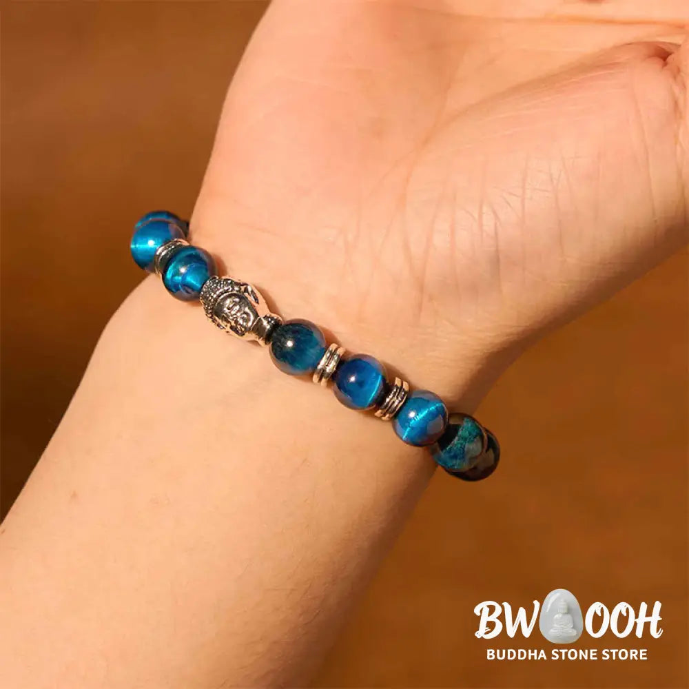 Buddha Stones Blue Green Red Tiger Eye Buddha Head Balance Bracelet - BWOOOH - Bracelet