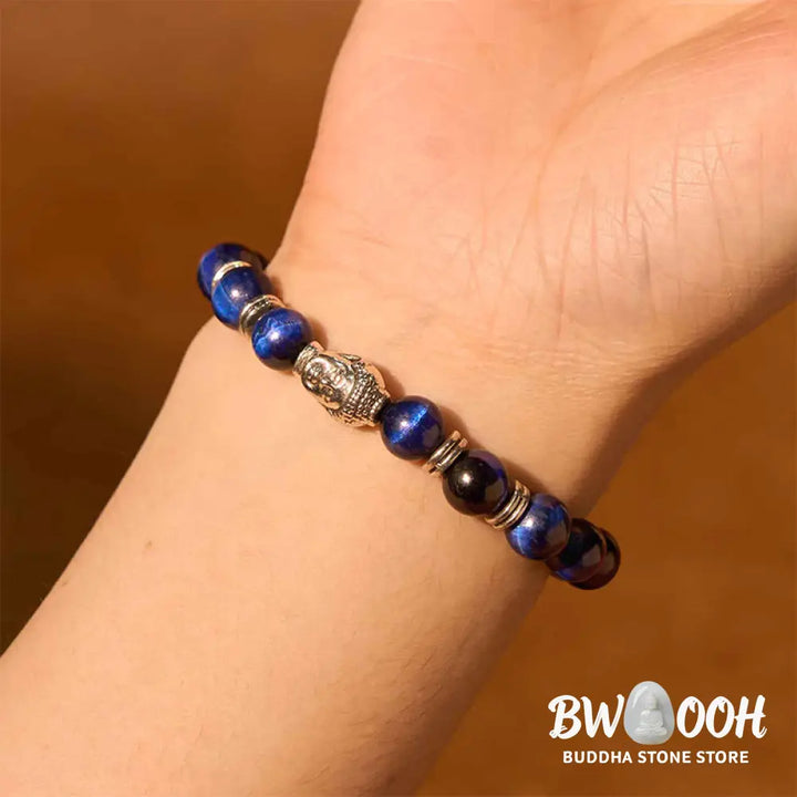 Buddha Stones Blue Green Red Tiger Eye Buddha Head Balance Bracelet - BWOOOH - Bracelet