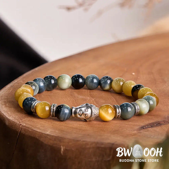 Buddha Stones Blue Green Red Tiger Eye Buddha Head Balance Bracelet - BWOOOH - Bracelet