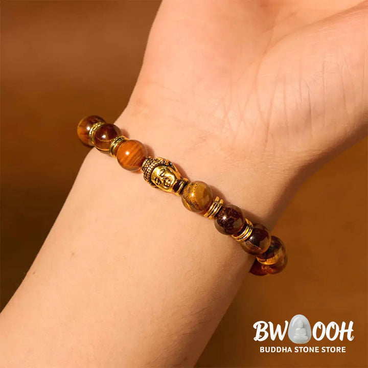 Buddha Stones Blue Green Red Tiger Eye Buddha Head Balance Bracelet - BWOOOH - Bracelet