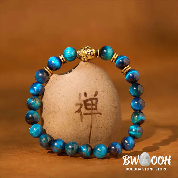 Buddha Stones Blue Green Red Tiger Eye Buddha Head Balance Bracelet - BWOOOH - Bracelet