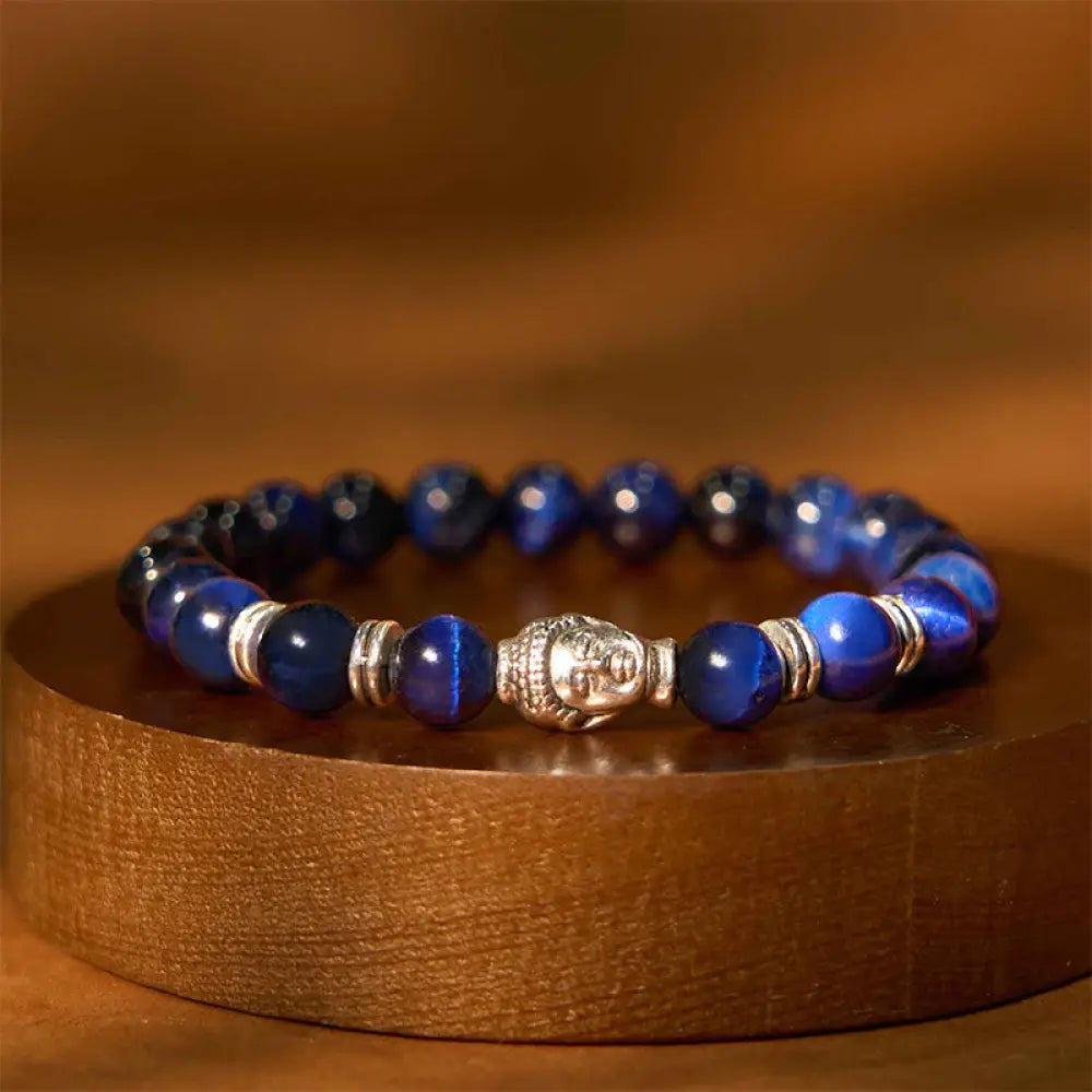 Buddha Stones Blue Green Red Tiger Eye Buddha Head Balance Bracelet - BWOOOH - Bule Tiger Eye(Wrist Circumference: