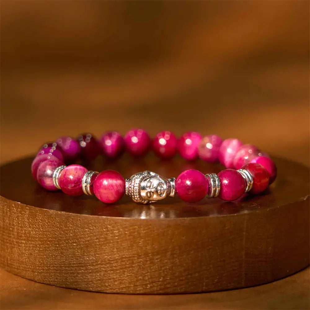 Buddha Stones Blue Green Red Tiger Eye Buddha Head Balance Bracelet - BWOOOH - Pink Tiger Eye(Wrist Circumference: