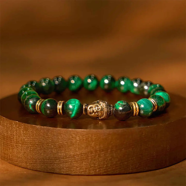Buddha Stones Blue Green Red Tiger Eye Buddha Head Balance Bracelet - BWOOOH - Green Tiger Eye(Wrist Circumference: