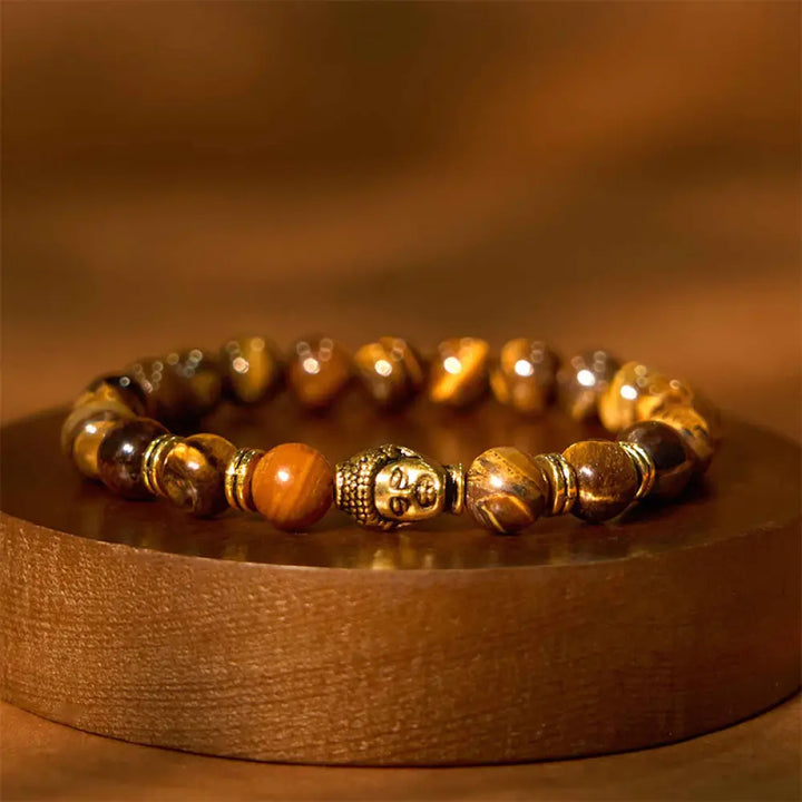 Buddha Stones Blue Green Red Tiger Eye Buddha Head Balance Bracelet - BWOOOH - Tiger Eye(Wrist Circumference: 15-17cm)