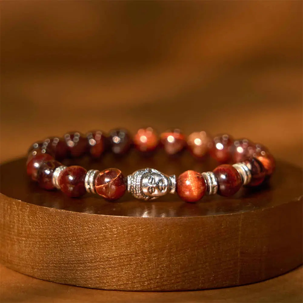 Buddha Stones Blue Green Red Tiger Eye Buddha Head Balance Bracelet - BWOOOH - Red Tiger Eye(Wrist Circumference: