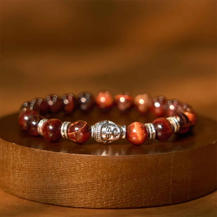 Buddha Stones Blue Green Red Tiger Eye Buddha Head Balance Bracelet - BWOOOH - Red Tiger Eye(Wrist Circumference: